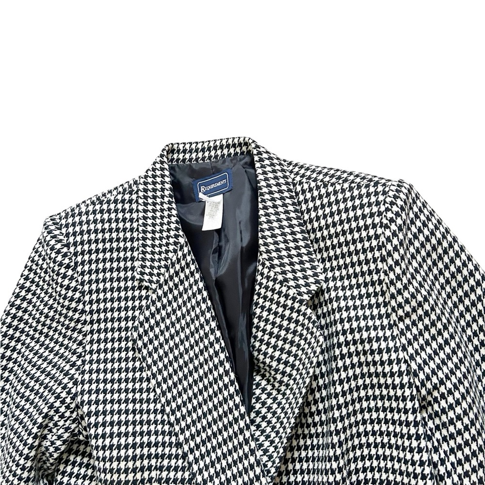 Vtg Requirements Black White Houndstooth Wool Blend Lined Double Breasted Blazer - Picture 7 of 12